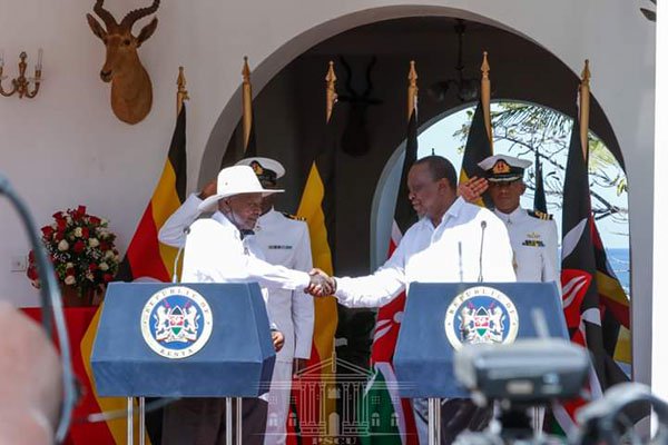 President Museveni, who arrived in Mombasa straight from Johannesburg in South Africa where he had been attending the Saharawi Solidarity Summit, is in Kenya on a three-day state visit on the invitation of President Kenyatta.